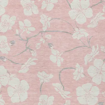 10' X 14' Pink Ivory And Gray Floral Washable Indoor Outdoor Area Rug