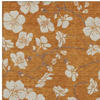 5' X 8' Copper Beige And Brown Floral Washable Indoor Outdoor Area Rug