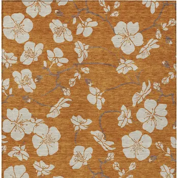 9' X 12' Copper Beige And Brown Floral Washable Indoor Outdoor Area Rug