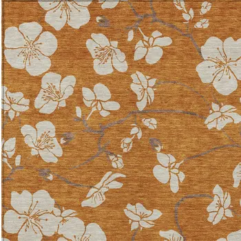 9' X 12' Copper Beige And Brown Floral Washable Indoor Outdoor Area Rug