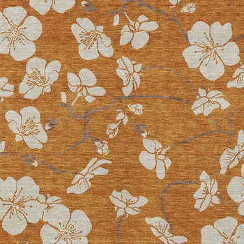 10' X 14' Copper Beige And Brown Floral Washable Indoor Outdoor Area Rug