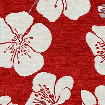 5' X 8' Red Ivory And Gray Floral Washable Indoor Outdoor Area Rug