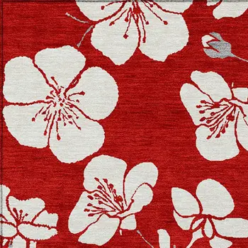 10' X 14' Red Ivory And Gray Floral Washable Indoor Outdoor Area Rug