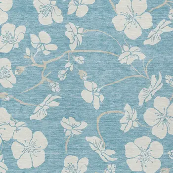 3' X 5' Sky Blue And Ivory Floral Washable Indoor Outdoor Area Rug