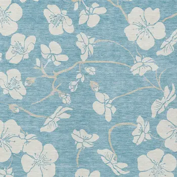 8' X 10' Sky Blue And Ivory Floral Washable Indoor Outdoor Area Rug