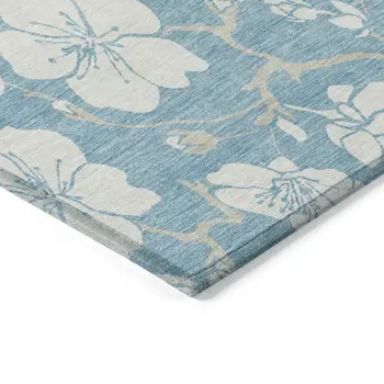 8' X 10' Sky Blue And Ivory Floral Washable Indoor Outdoor Area Rug