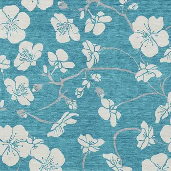 5' X 8' Turquoise Ivory And Gray Floral Washable Indoor Outdoor Area Rug