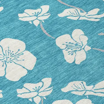 8' Turquoise Ivory And Gray Round Floral Washable Indoor Outdoor Area Rug