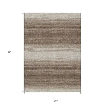 3' X 5' Brown And Beige Abstract Washable Indoor Outdoor Area Rug