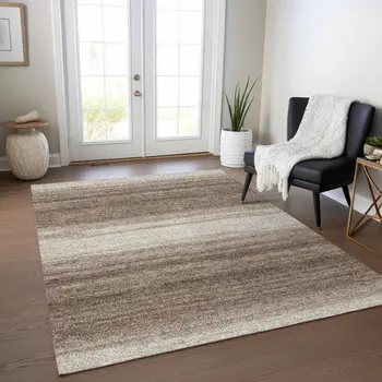 3' X 5' Brown And Beige Abstract Washable Indoor Outdoor Area Rug