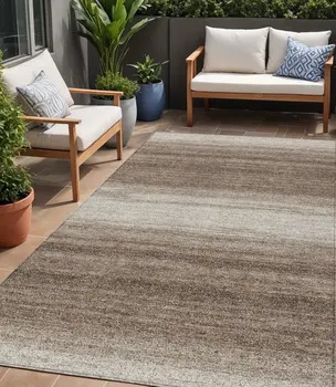 5' X 8' Brown And Beige Abstract Washable Indoor Outdoor Area Rug