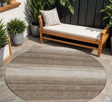 8' Brown And Beige Round Abstract Washable Indoor Outdoor Area Rug