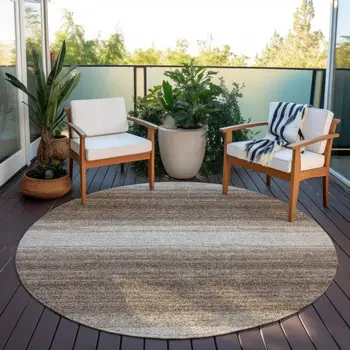 8' Brown And Beige Round Abstract Washable Indoor Outdoor Area Rug