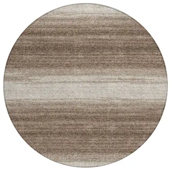 8' Brown And Beige Round Abstract Washable Indoor Outdoor Area Rug