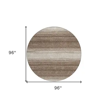 8' Brown And Beige Round Abstract Washable Indoor Outdoor Area Rug