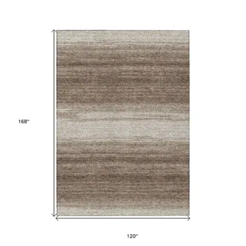 10' X 14' Brown And Beige Abstract Washable Indoor Outdoor Area Rug