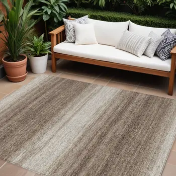 10' X 14' Brown And Beige Abstract Washable Indoor Outdoor Area Rug