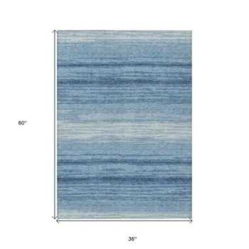 3' X 5' Blue And Ivory Abstract Washable Indoor Outdoor Area Rug