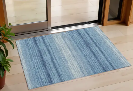 3' X 5' Blue And Ivory Abstract Washable Indoor Outdoor Area Rug