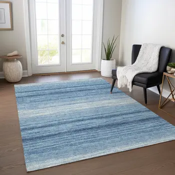 3' X 5' Blue And Ivory Abstract Washable Indoor Outdoor Area Rug
