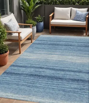 5' X 8' Blue And Ivory Abstract Washable Indoor Outdoor Area Rug
