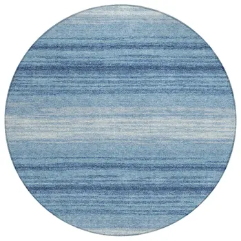 8' Blue And Ivory Round Abstract Washable Indoor Outdoor Area Rug