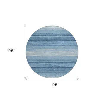 8' Blue And Ivory Round Abstract Washable Indoor Outdoor Area Rug