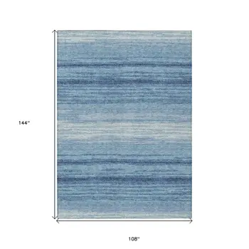 9' X 12' Blue And Ivory Abstract Washable Indoor Outdoor Area Rug