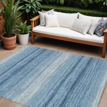 9' X 12' Blue And Ivory Abstract Washable Indoor Outdoor Area Rug