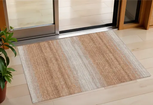 3' X 5' Copper And Beige Abstract Washable Indoor Outdoor Area Rug