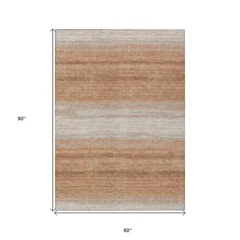 5' X 8' Copper And Beige Abstract Washable Indoor Outdoor Area Rug