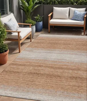 5' X 8' Copper And Beige Abstract Washable Indoor Outdoor Area Rug