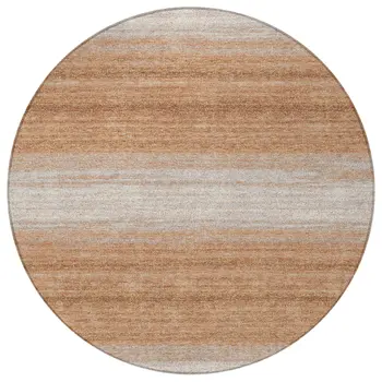 8' Copper And Beige Round Abstract Washable Indoor Outdoor Area Rug