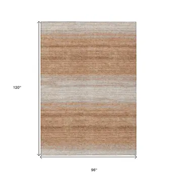 8' X 10' Copper And Beige Abstract Washable Indoor Outdoor Area Rug