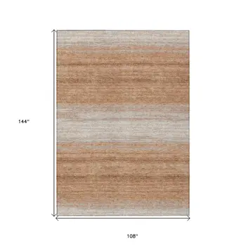 9' X 12' Copper And Beige Abstract Washable Indoor Outdoor Area Rug
