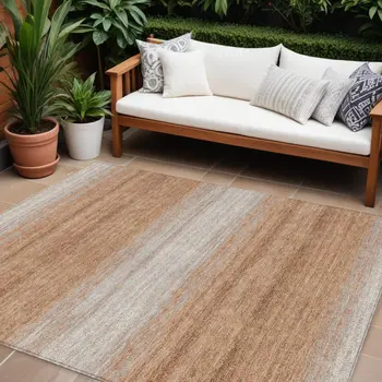 9' X 12' Copper And Beige Abstract Washable Indoor Outdoor Area Rug