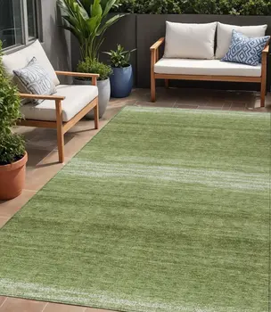 5' X 8' Green And Ivory Abstract Washable Indoor Outdoor Area Rug