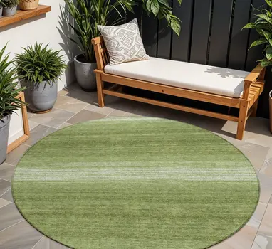 8' Green And Ivory Round Abstract Washable Indoor Outdoor Area Rug