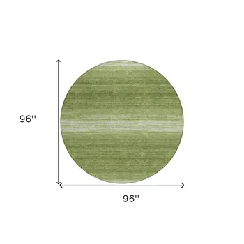 8' Green And Ivory Round Abstract Washable Indoor Outdoor Area Rug