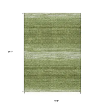 9' X 12' Green And Ivory Abstract Washable Indoor Outdoor Area Rug