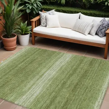 9' X 12' Green And Ivory Abstract Washable Indoor Outdoor Area Rug