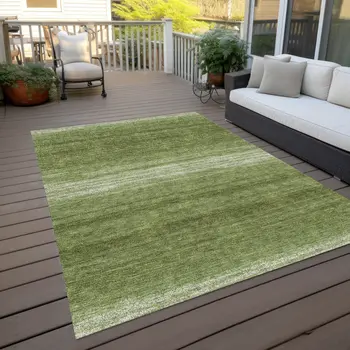 9' X 12' Green And Ivory Abstract Washable Indoor Outdoor Area Rug