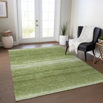 10' X 14' Green And Ivory Abstract Washable Indoor Outdoor Area Rug