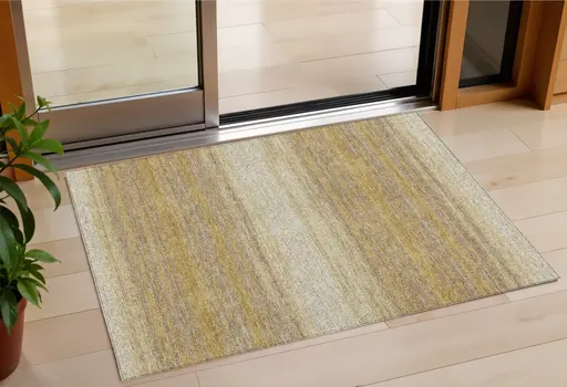 3' X 5' Gold And Beige Abstract Washable Indoor Outdoor Area Rug