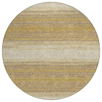 8' Gold And Beige Round Abstract Washable Indoor Outdoor Area Rug