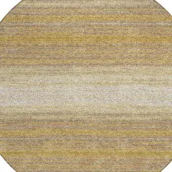 8' Gold And Beige Round Abstract Washable Indoor Outdoor Area Rug