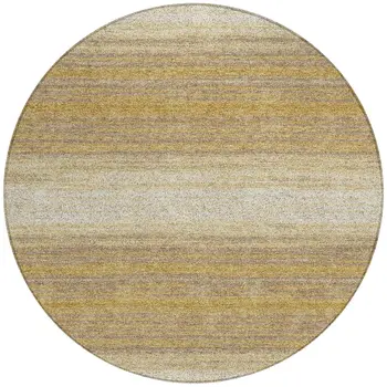 8' Gold And Beige Round Abstract Washable Indoor Outdoor Area Rug