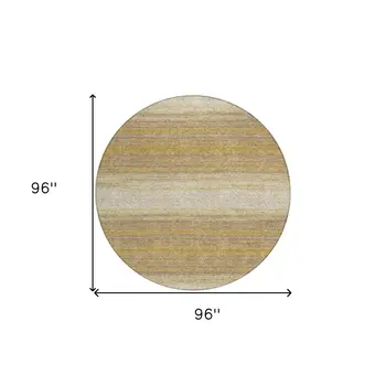 8' Gold And Beige Round Abstract Washable Indoor Outdoor Area Rug
