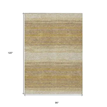 8' X 10' Gold And Beige Abstract Washable Indoor Outdoor Area Rug