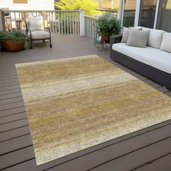 8' X 10' Gold And Beige Abstract Washable Indoor Outdoor Area Rug